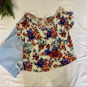 C&S Check and Strip Floral Top